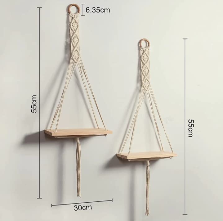 Wall Hanging Shelf Chic Decor Wood Floating Boho Shelves with (White)