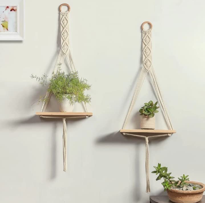 Wall Hanging Shelf Chic Decor Wood Floating Boho Shelves with (White)