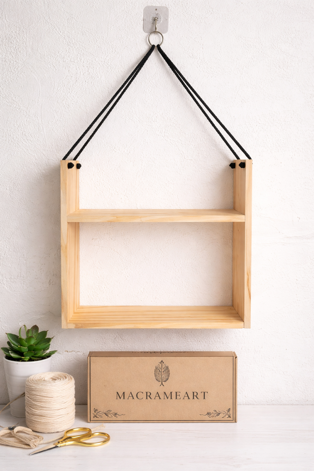 Handmade Wooden Hanging Shelf – Macrameart | Wall Decor & Plant Shelf