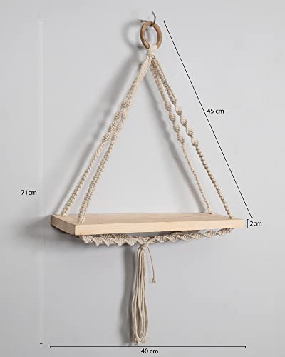 Macrame Wall Hanging Shelf Woven Home Decor Wood Floating Storage Shelf Bohemian Handmade Cotton Rope,Living Room, Balcony, Garden, (71 L x 40 W), Beige  Amazon.in Home & Kitchen
