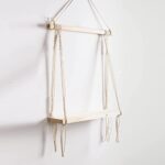 Macramé Wall Hanging Shelf Pine Wood Floating Shelve with Wooden Dowel Modern Chic Woven Décor for Dorm Living Room Nursery Beige Colour 55 x 43cm