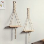 Macrame Handmade Wall Shelf for Plants Decor Cotton Cord Pine Wooden Plank Hanging Floating Shelf Boho Decor Set of 2 for Bedroom Living Room Balcony Beige 55 x 30  Amazon.in Home & Kitchen