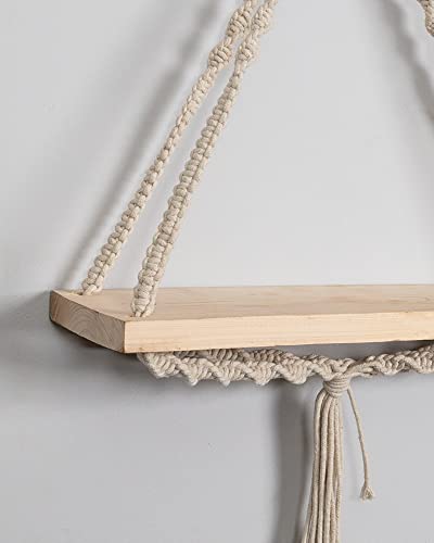 Macrame Wall Hanging Shelf Woven Home Decor Wood Floating Storage Shelf Bohemian Handmade Cotton Rope,Living Room, Balcony, Garden, (71 L x 40 W), Beige  Amazon.in Home & Kitchen