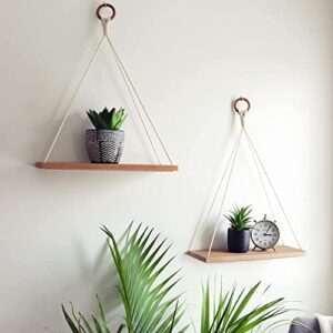 HandiCraft Home Decor Itams, Macrame Hanging Shelves, Wooden Wall Shelves with Handmade Woven Hanger, Pack of 2