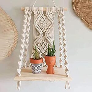 Macrame Wall Hanging Shelf, Boho Handmade Floating Wooden Book Shelve for Home Decor, Bedroom, Living Room, Nursery, Decoration 10x5x22 Inch,1-Pcs, Off-White  Amazon.in Home & KitchenWatch the videoWatch the video