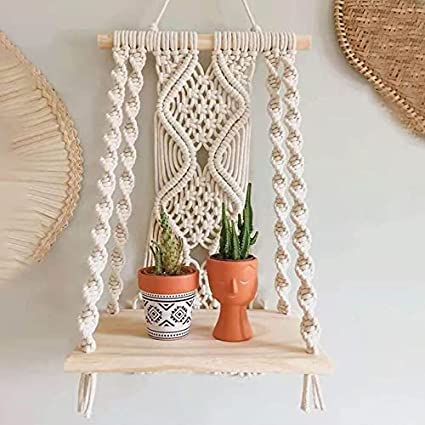 Macrame Wall Hanging Shelf, Boho Handmade Floating Wooden Book Shelve for Home Decor, Bedroom, Living Room, Nursery, Decoration 10x5x22 Inch,1-Pcs, Off-White  Amazon.in Home & KitchenWatch the videoWatch the video