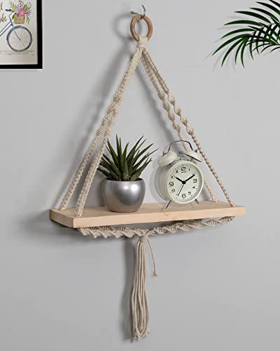 Macrame Wall Hanging Shelf Woven Home Decor Wood Floating Storage Shelf Bohemian Handmade Cotton Rope,Living Room, Balcony, Garden, (71 L x 40 W), Beige  Amazon.in Home & Kitchen