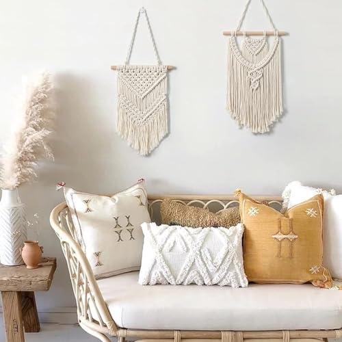 macrame Woven Wall Hanging 2 PCS Boho Home Decor Tapestry, Small Beige Chic Wall Art Bohemian Hand Woven Pendant Tapestries for Apartment Bedroom Living Room  Amazon.in Home & Kitchen