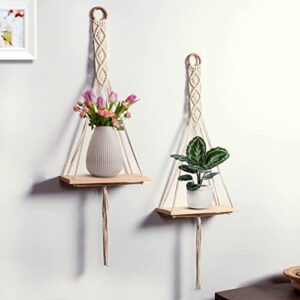 Macrame Handmade Wall Shelf for Plants Decor Cotton Cord Pine Wooden Plank Hanging Floating Shelf Boho Decor Set of 2 for Bedroom Living Room Balcony Beige 55 x 30  Amazon.in Home & Kitchen