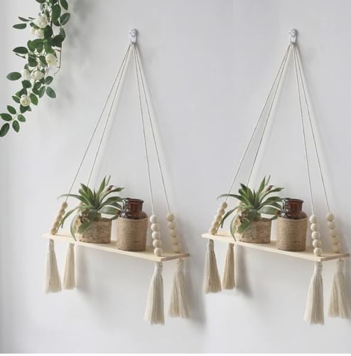 Macramé Wall Hanging Shelf for Home Décor Set of 2
