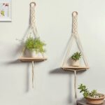 Macrame Handmade Wall Shelf for Plants Decor Cotton Cord Pine Wooden Plank Hanging Floating Shelf Boho Decor Set of 2 for Bedroom Living Room Balcony Beige 55 x 30  Amazon.in Home & Kitchen