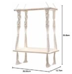 Macrame Wall Hanging Shelf Cotton Rope Natural Pine Wood Swing Triangle Floating Shelf Modern Boho Decor for Living Room Dorm Bathroom Office Balcony