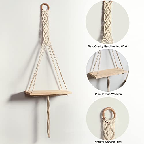 Macrame Handmade Wall Shelf for Plants Decor Cotton Cord Pine Wooden Plank Hanging Floating Shelf Boho Decor Set of 2 for Bedroom Living Room Balcony Beige 55 x 30  Amazon.in Home & Kitchen