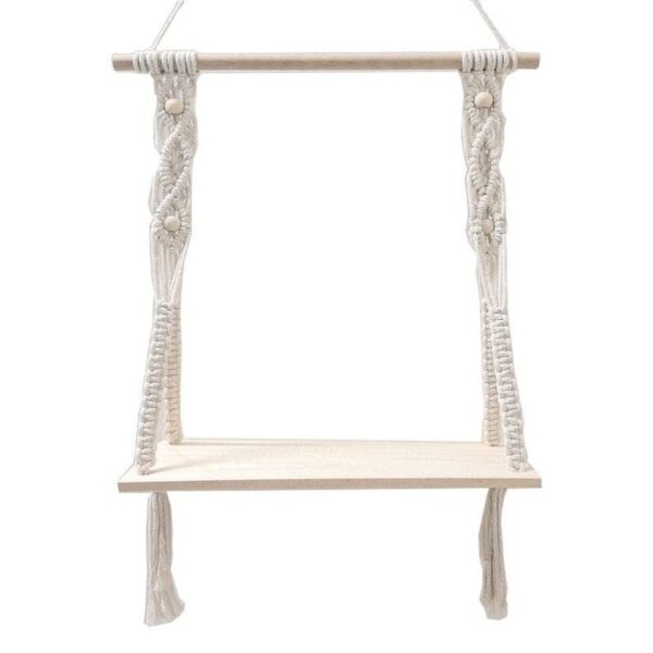 Macrame Wall Hanging Shelf Cotton Rope Natural Pine Wood Swing Triangle Floating Shelf Modern Boho Decor for Living Room Dorm Bathroom Office Balcony