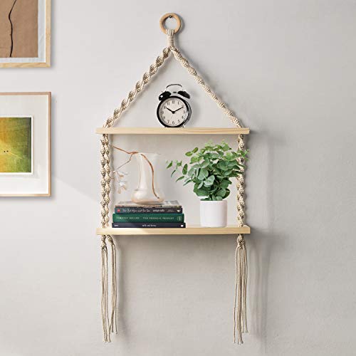 Macrame Wall Hanging Shelf Bohemian Designs Home Decor Pine Wooden Shelves and Cotton Cord (Bohemian)  Amazon.in Home & Kitchen