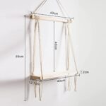 Macramé Wall Hanging Shelf Pine Wood Floating Shelve with Wooden Dowel Modern Chic Woven Décor for Dorm Living Room Nursery Beige Colour 55 x 43cm