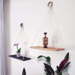HandiCraft Home Decor Itams, Macrame Hanging Shelves, Wooden Wall Shelves with Handmade Woven Hanger, Pack of 2