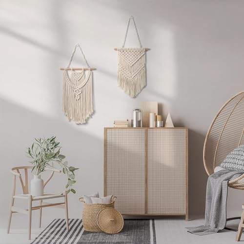 macrame Woven Wall Hanging 2 PCS Boho Home Decor Tapestry, Small Beige Chic Wall Art Bohemian Hand Woven Pendant Tapestries for Apartment Bedroom Living Room  Amazon.in Home & Kitchen