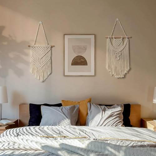 macrame Woven Wall Hanging 2 PCS Boho Home Decor Tapestry, Small Beige Chic Wall Art Bohemian Hand Woven Pendant Tapestries for Apartment Bedroom Living Room  Amazon.in Home & Kitchen