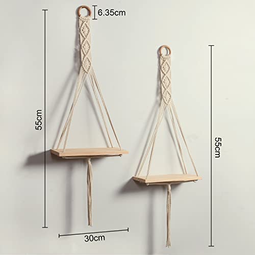 Macrame Handmade Wall Shelf for Plants Decor Cotton Cord Pine Wooden Plank Hanging Floating Shelf Boho Decor Set of 2 for Bedroom Living Room Balcony Beige 55 x 30  Amazon.in Home & Kitchen