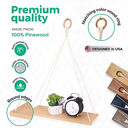 HandiCraft Home Decor Itams, Macrame Hanging Shelves, Wooden Wall Shelves with Handmade Woven Hanger, Pack of 2