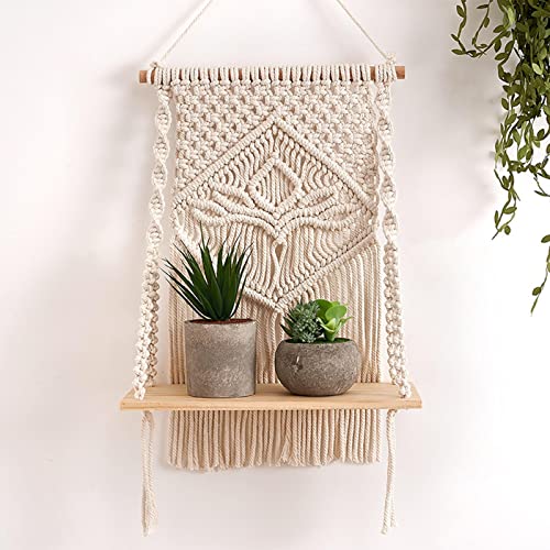 Wall Hanging Shelf Chic Decor Wood Floating Boho Shelves with Wooden Dowel Hand Woven Bohemian Decor for Apartment Dorm Bedroom Living Room Nursery 60 x 30 cm (Beige)  Amazon.in Home & KitchenWatch the videoWatch the video