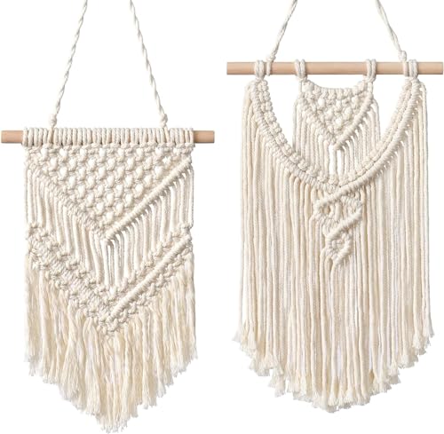 macrame Woven Wall Hanging 2 PCS Boho Home Decor Tapestry, Small Beige Chic Wall Art Bohemian Hand Woven Pendant Tapestries for Apartment Bedroom Living Room  Amazon.in Home & Kitchen