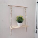 Macrame Wall Hanging Shelf Cotton Rope Natural Pine Wood Swing Triangle Floating Shelf Modern Boho Decor for Living Room Dorm Bathroom Office Balcony
