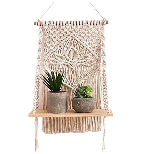 Wall Hanging Shelf Chic Decor Wood Floating Boho Shelves with Wooden Dowel Hand Woven Bohemian Decor for Apartment Dorm Bedroom Living Room Nursery 60 x 30 cm (Beige)  Amazon.in Home & KitchenWatch the videoWatch the video